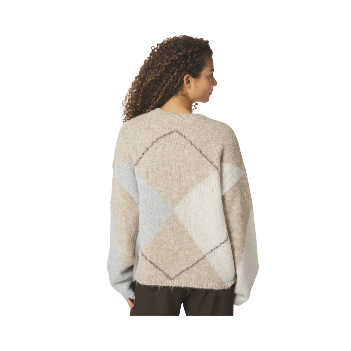 Inga Check Fluff Knit Blouse - Beige Melange