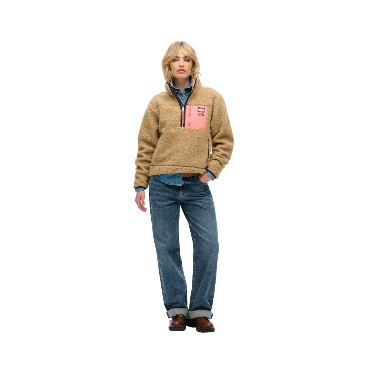 Vintage Retro Half Zip Fleece - 8TU Classic Tan Brown