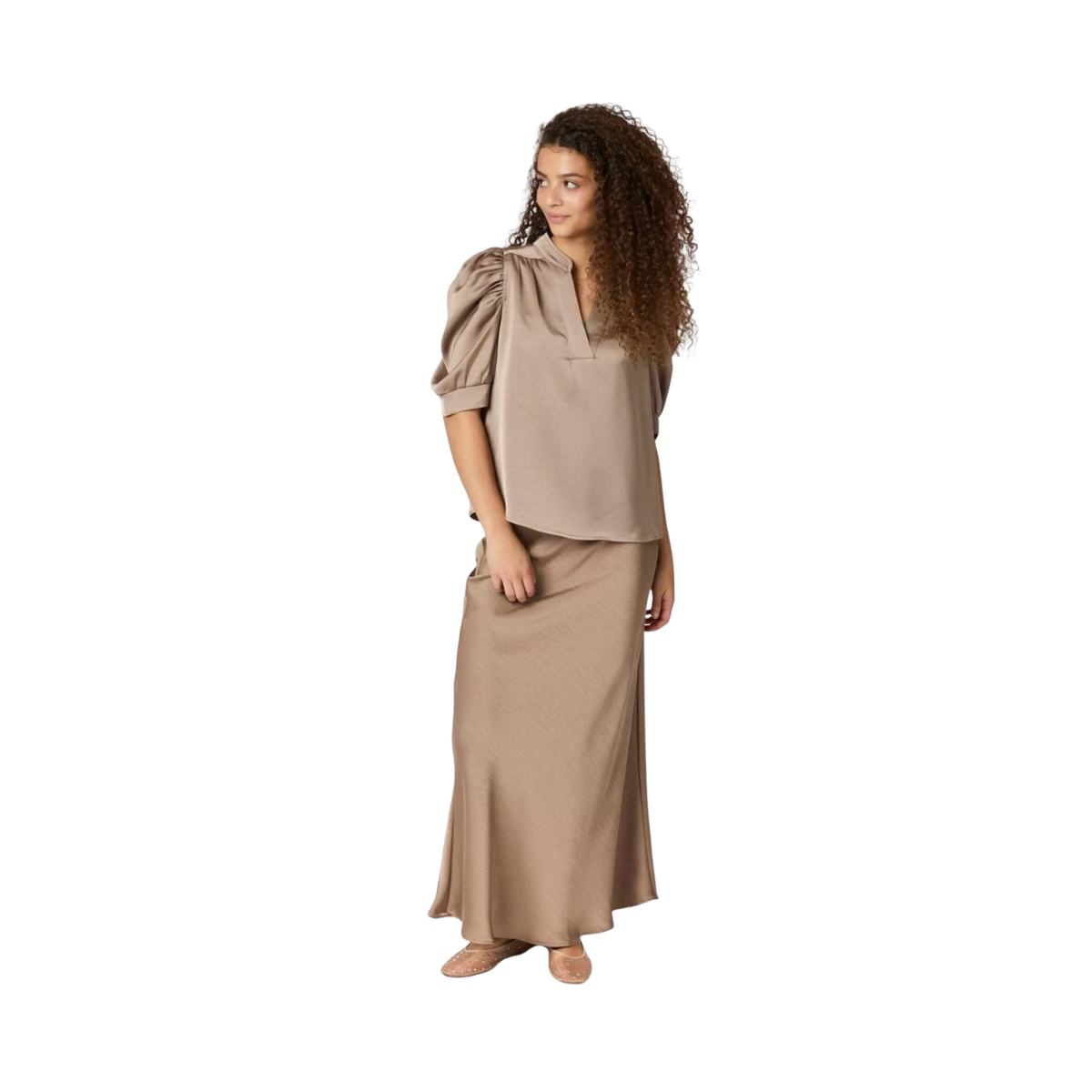 Roella Heavy Sateen Blouse - Dark Taupe