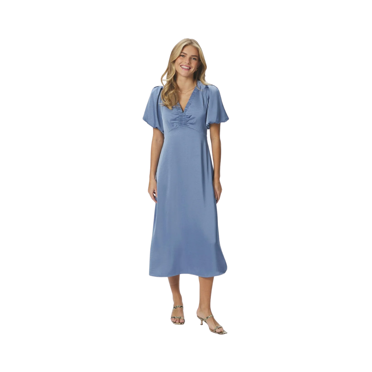 Illana Heavy Sateen Dress - Smoke Blue