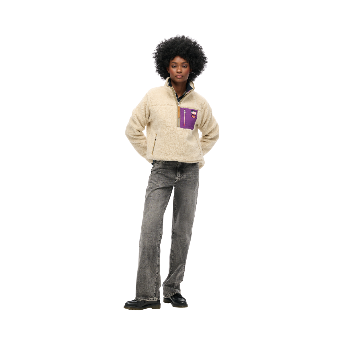Vintage Retro Half Zip Fleece - 1LG Oatmeal Beige