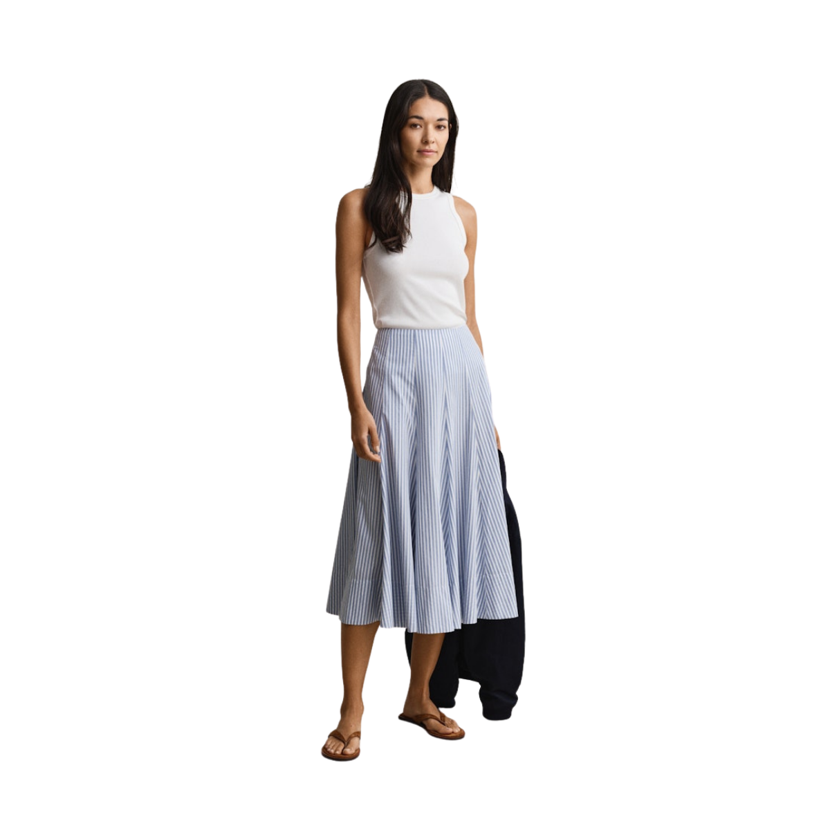 Stripe Ctn Panel Midi Skirt - Hydrangea Blue