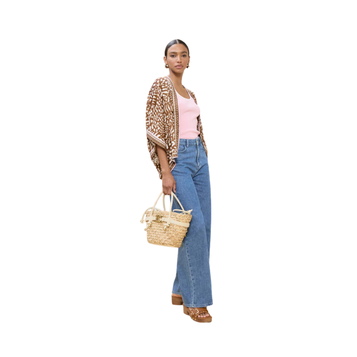 Spotted Print Kimono - Brown-Ecru