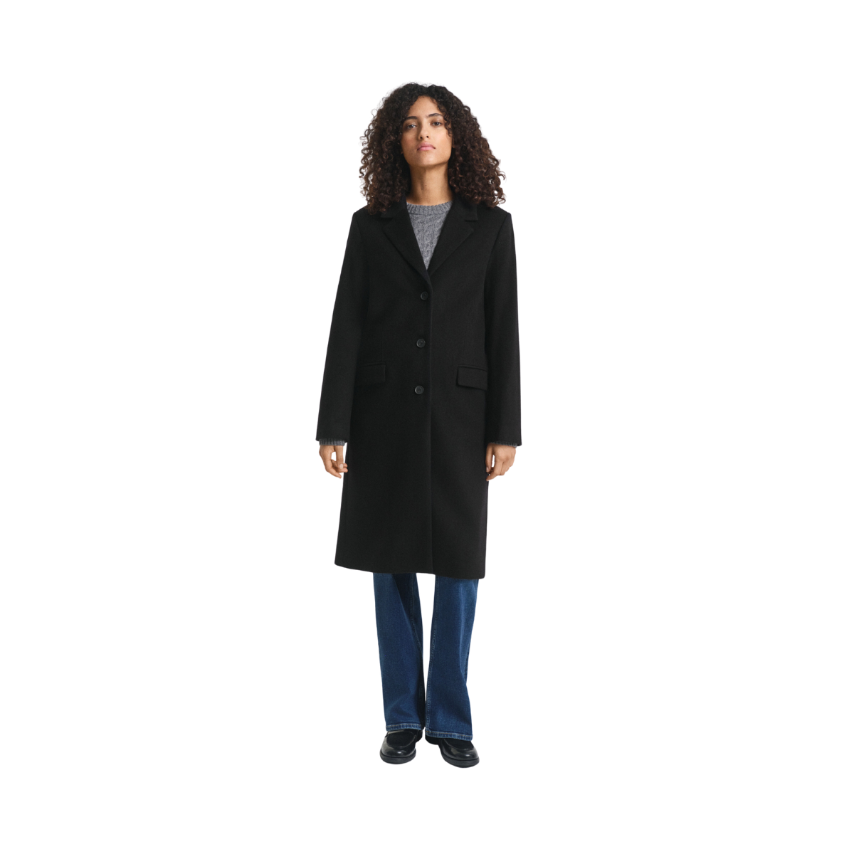 Classic Tailored Wool Blend Coat - Black