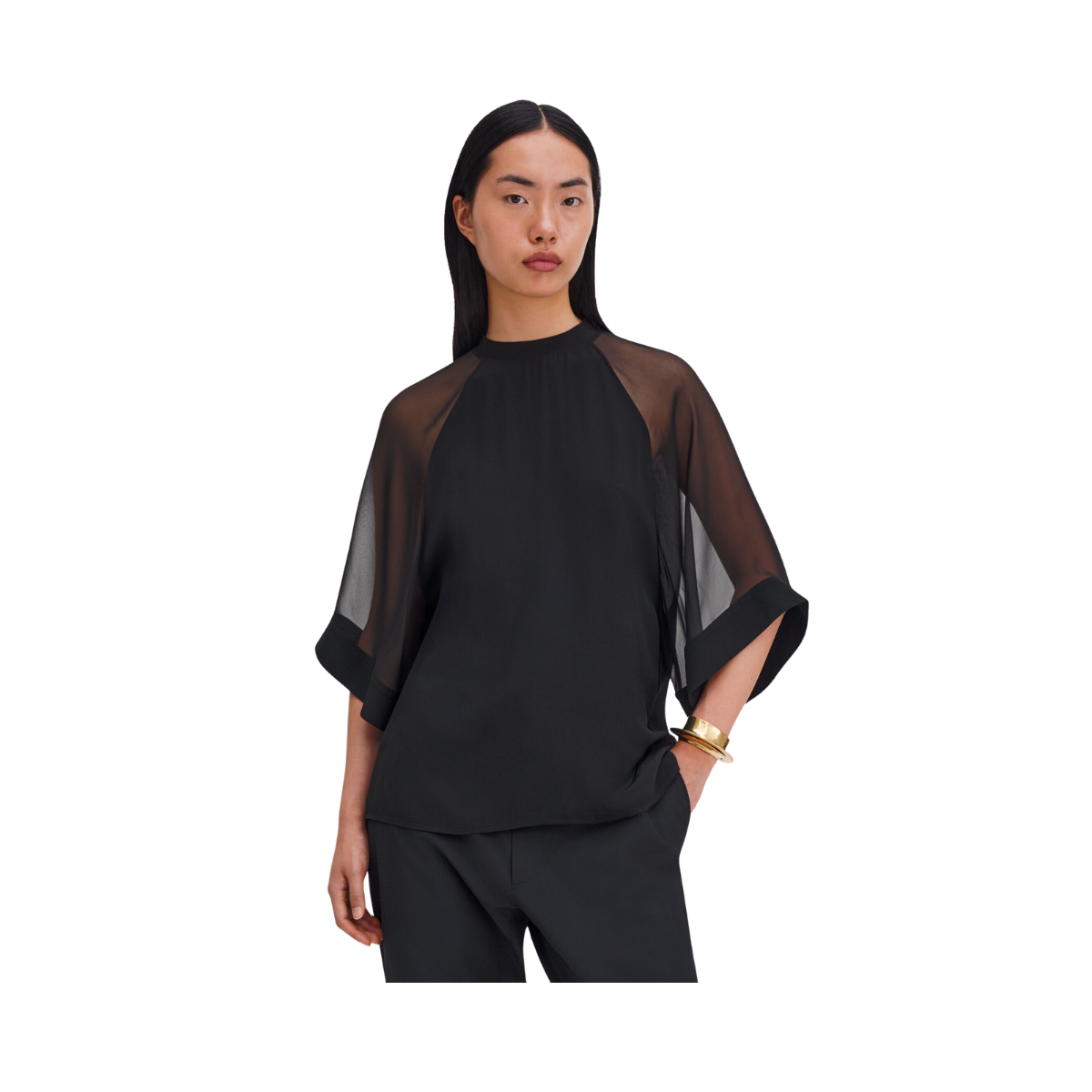 Sheer Raglan Blouse - Black