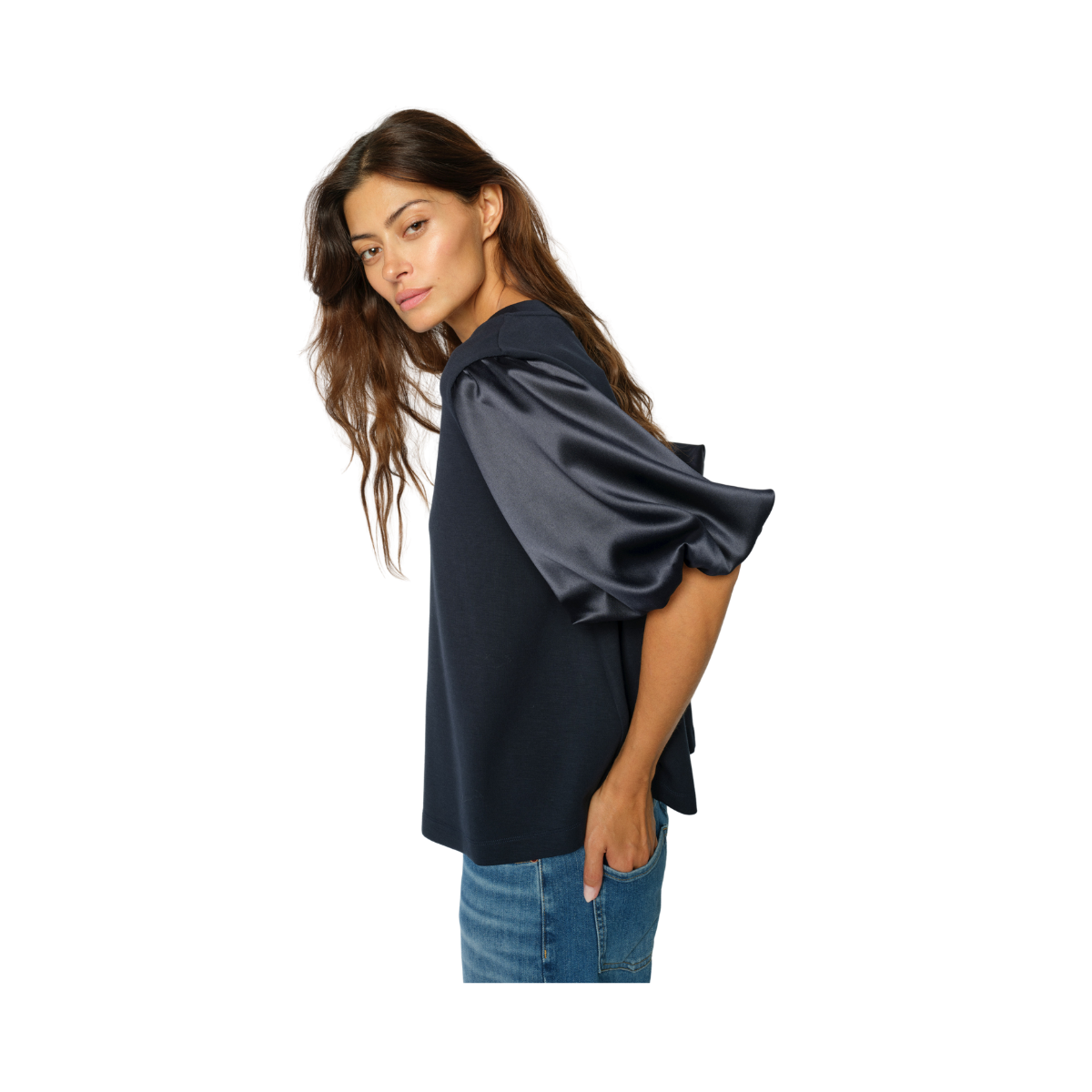 MMDuba O-SS Satin Sweatshirt - Salute Navy