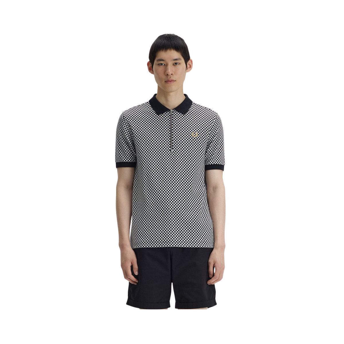 Chequerboard Polo Shirt - Black