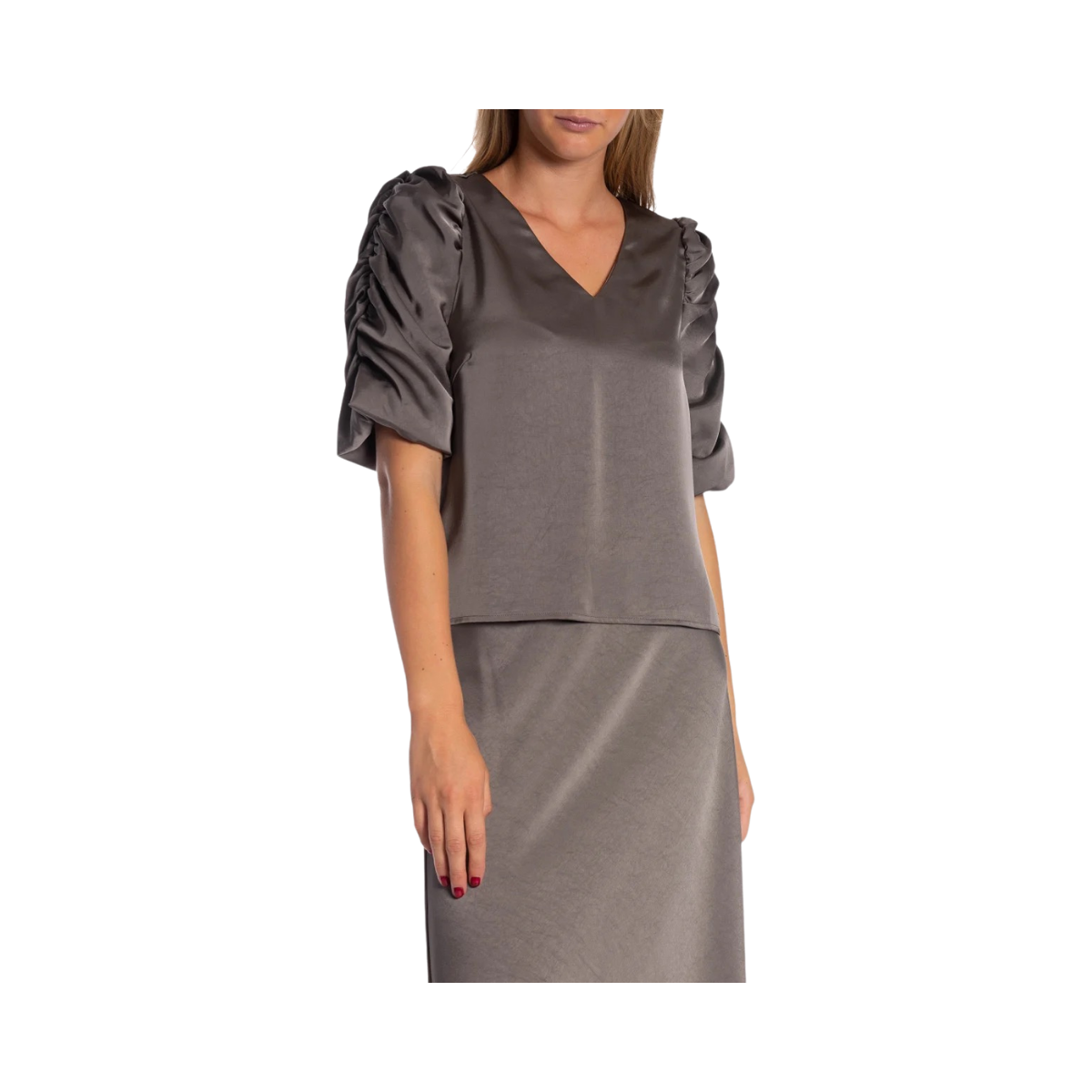 Elba Heavy Sateen Blouse - 189 Warm Grey