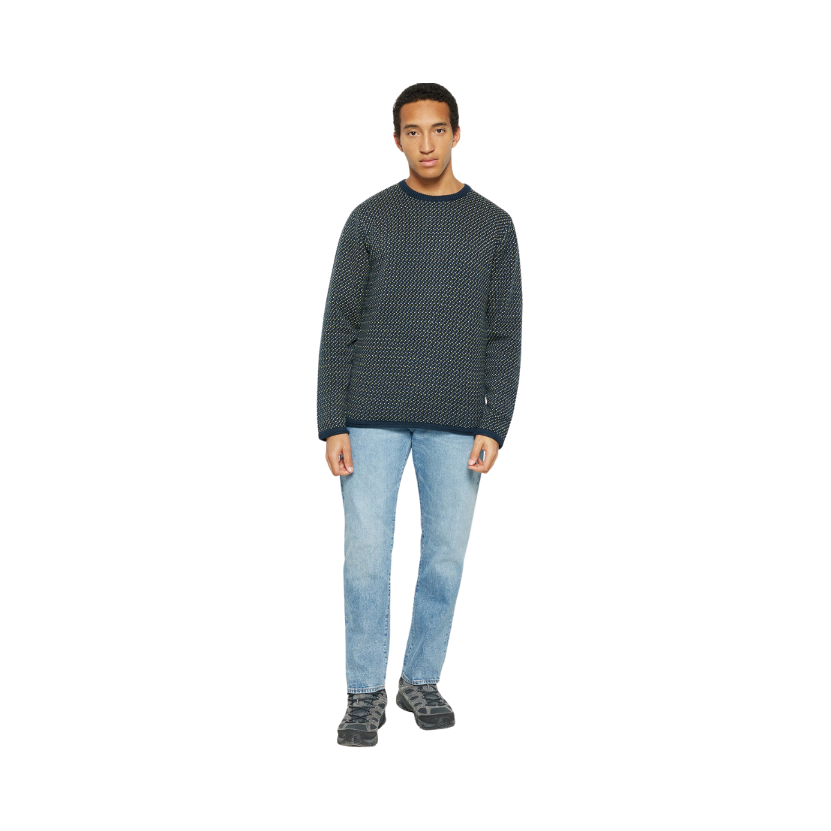 Jacquard Crew Neck Knit - Blue