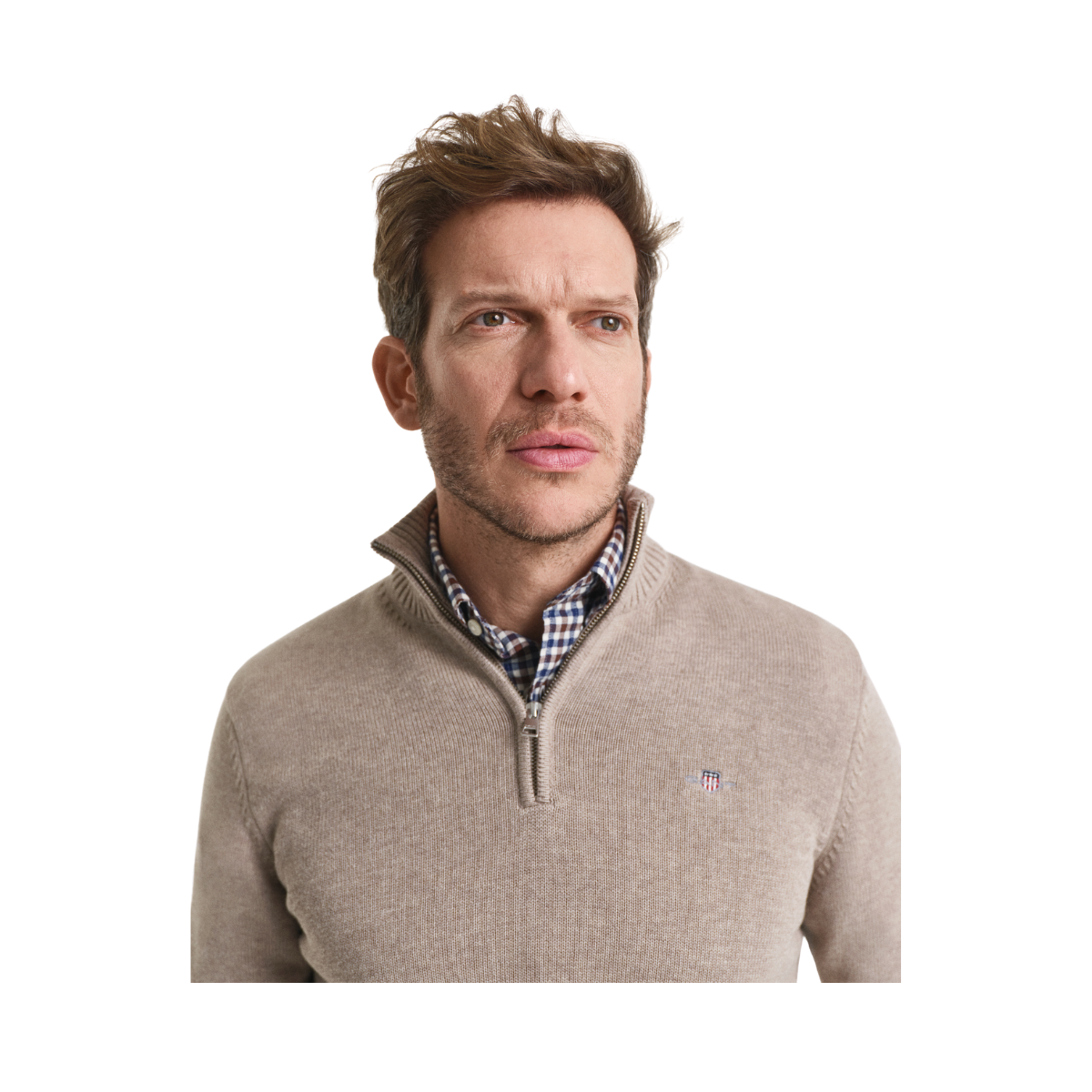 Casual Cotton Halfzip - DK. Sand Melange