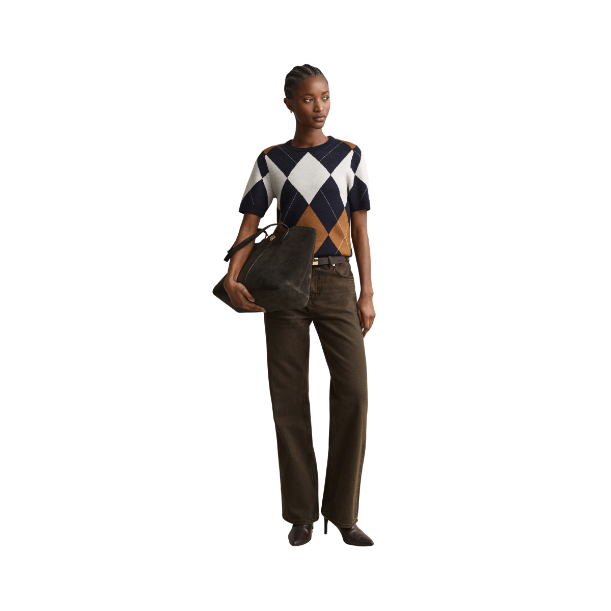 Wool Argyle C-Neck SS - Evening Blue