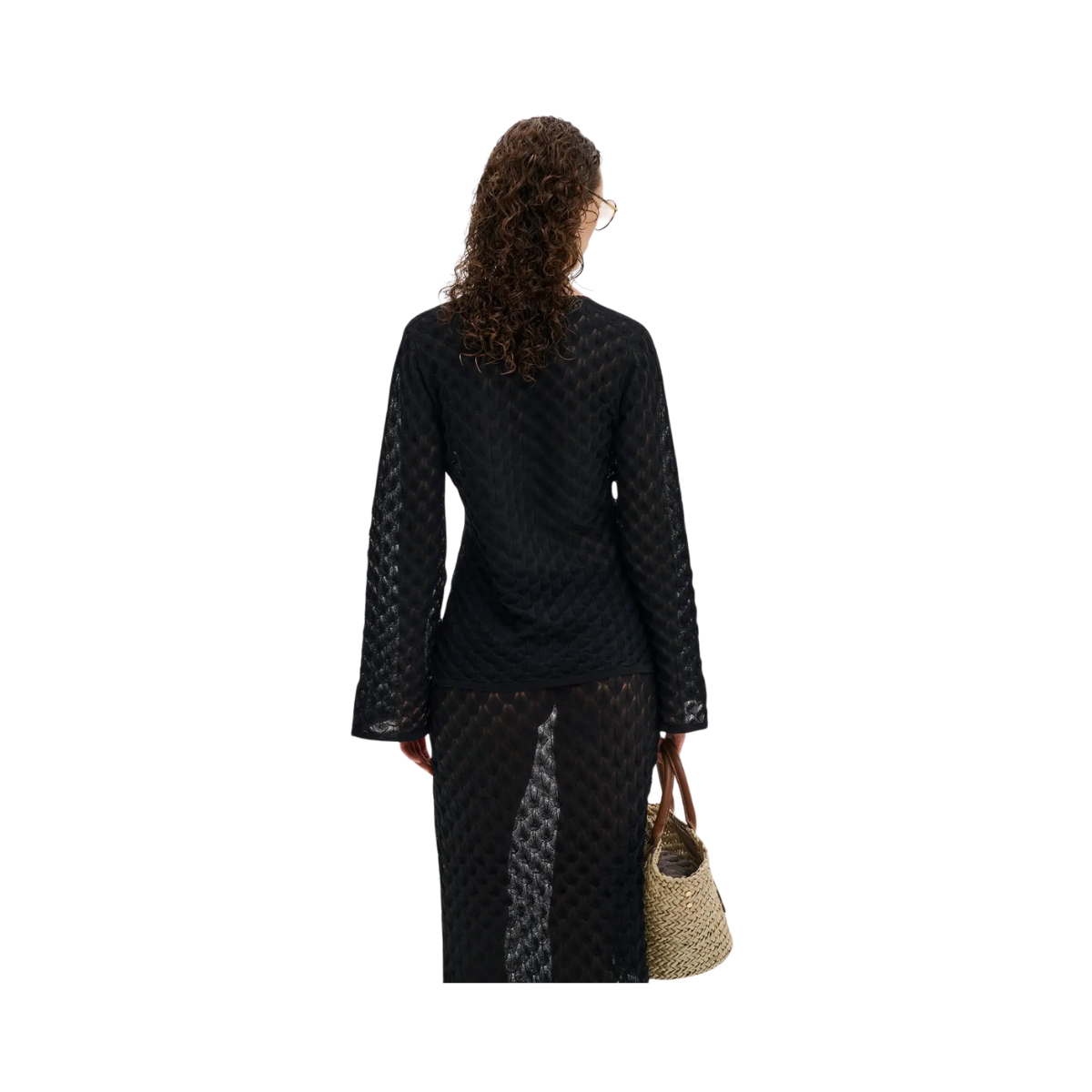 Ayla Pointelle Knitted Cardigan - Black