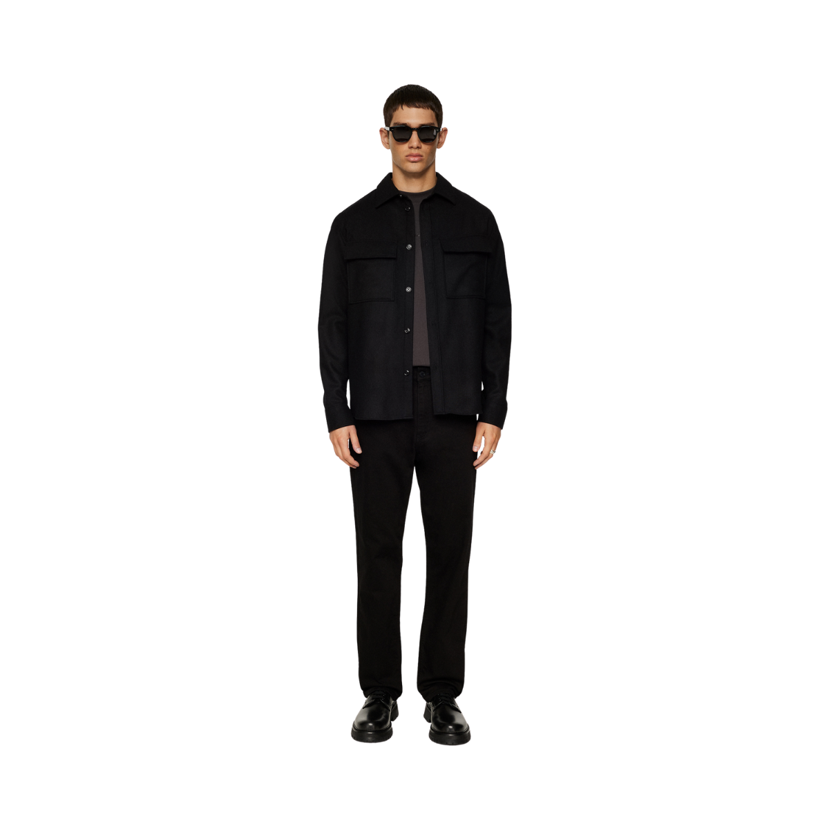 Flat Wool Overshirt - Black