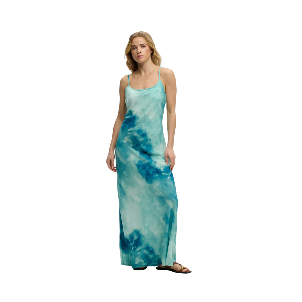Printed Maxi Slip Dress - Sage Sky Blue