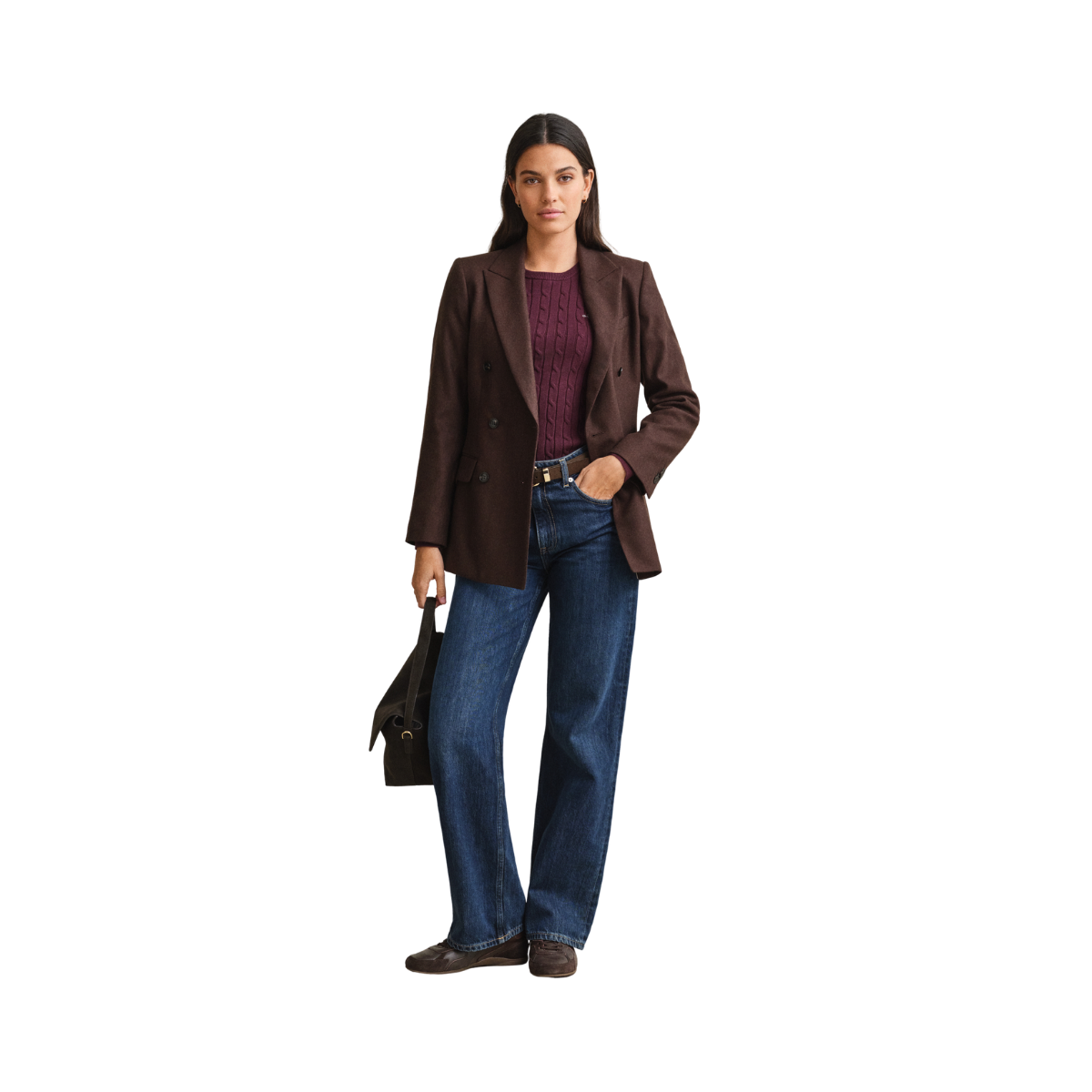 Stretch Cotton Cable C-Neck - Darkened Wine