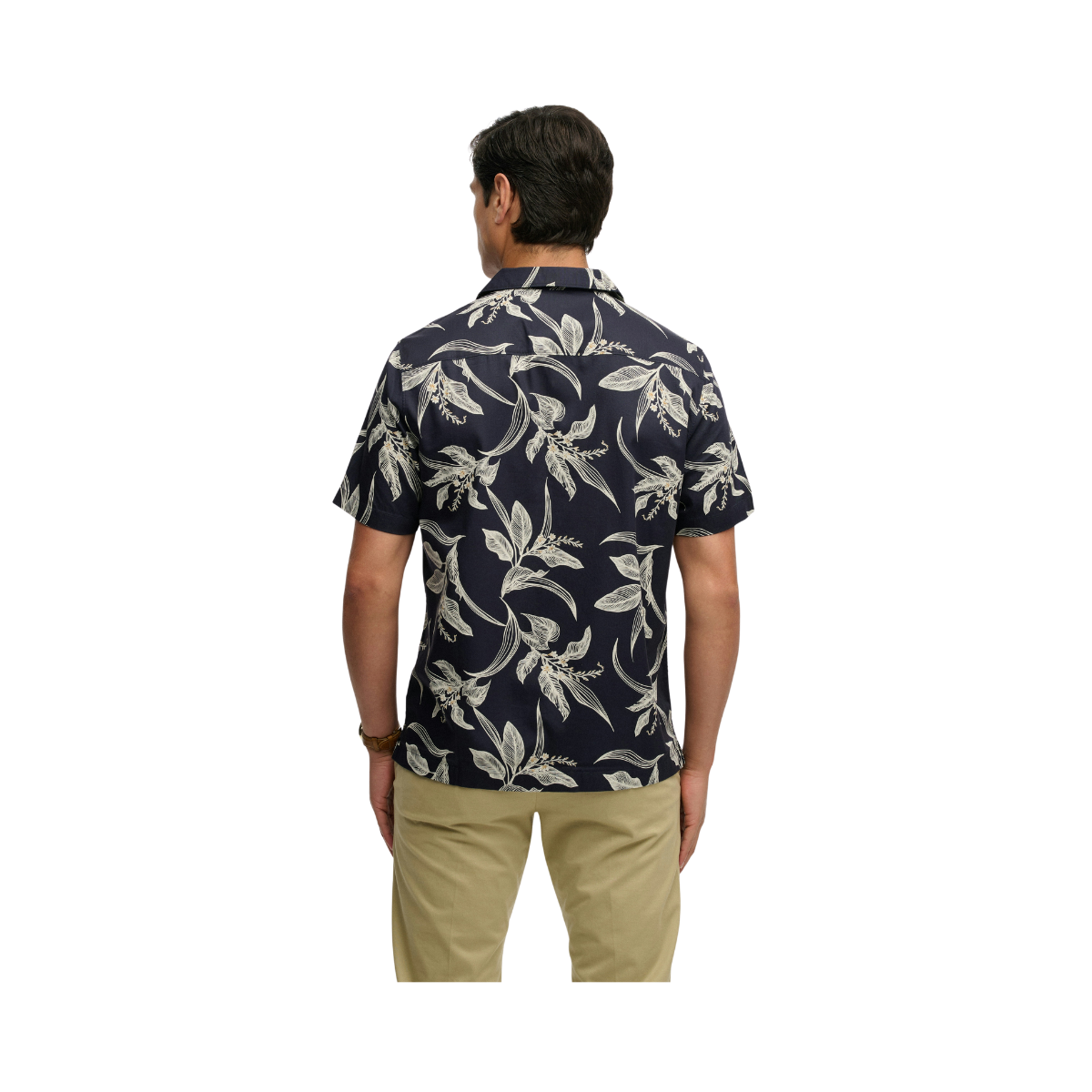 Hawaiian Print S/S Shirt - Canna Leaves Navy