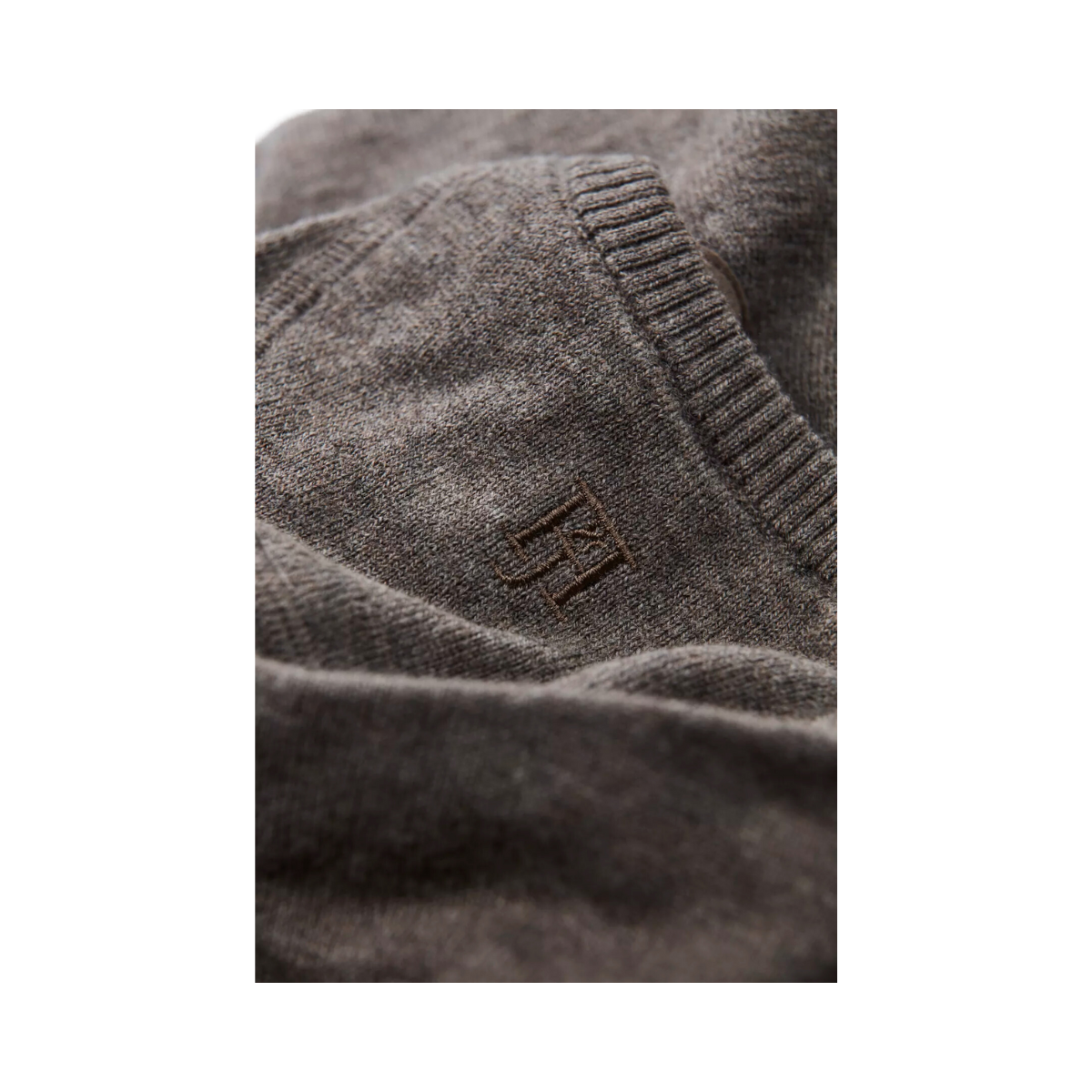 CREW NECK SWEATER, ELBOW PATCH - Brown