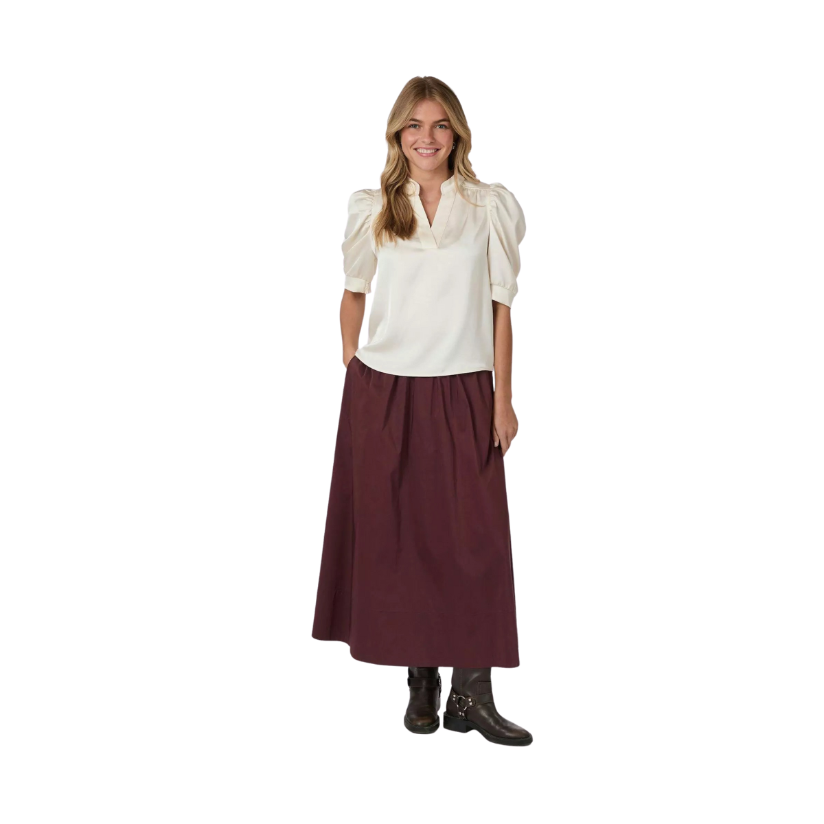 Roella Heavy Sateen Blouse - Pearl