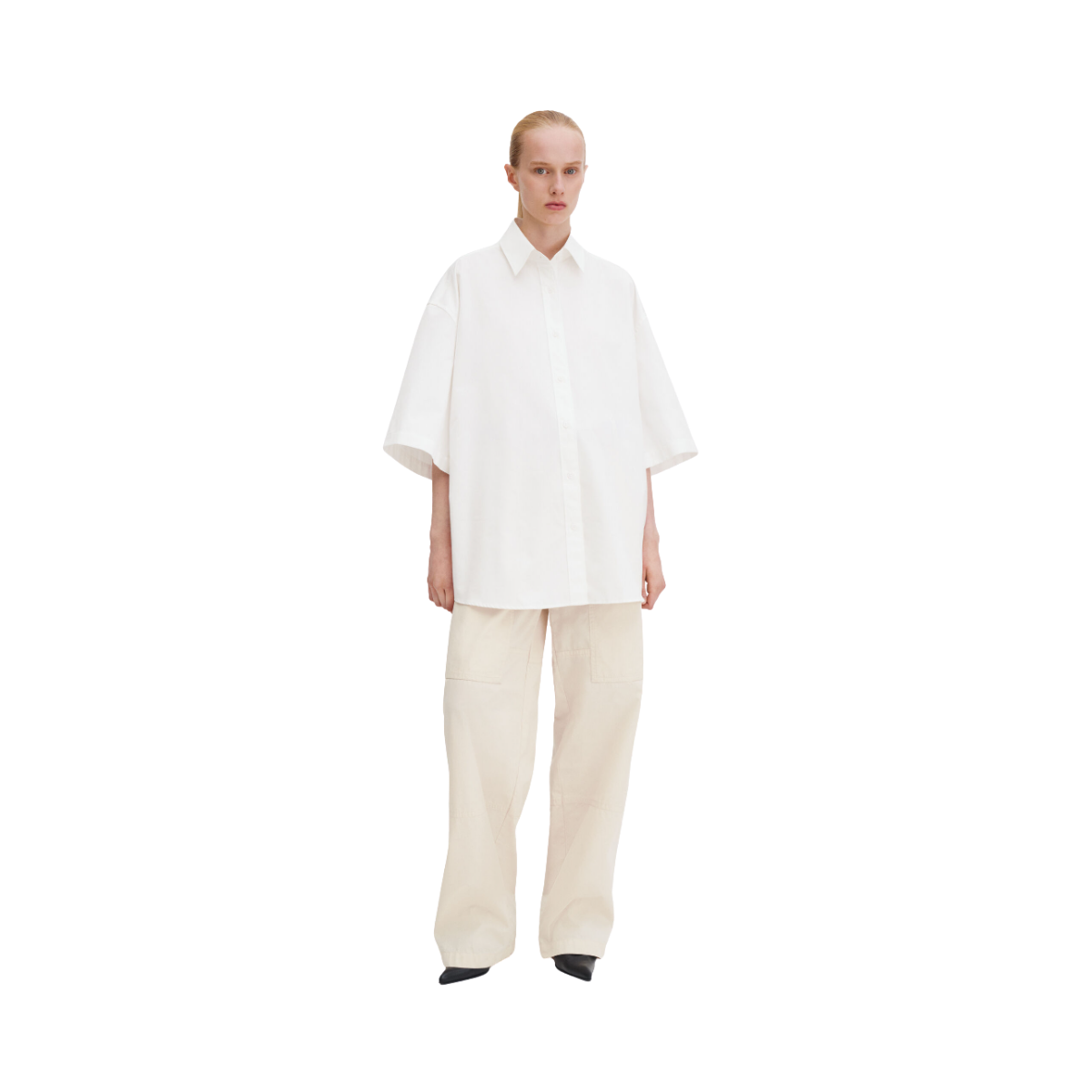 Oversized Short Sleeve Shirt - White