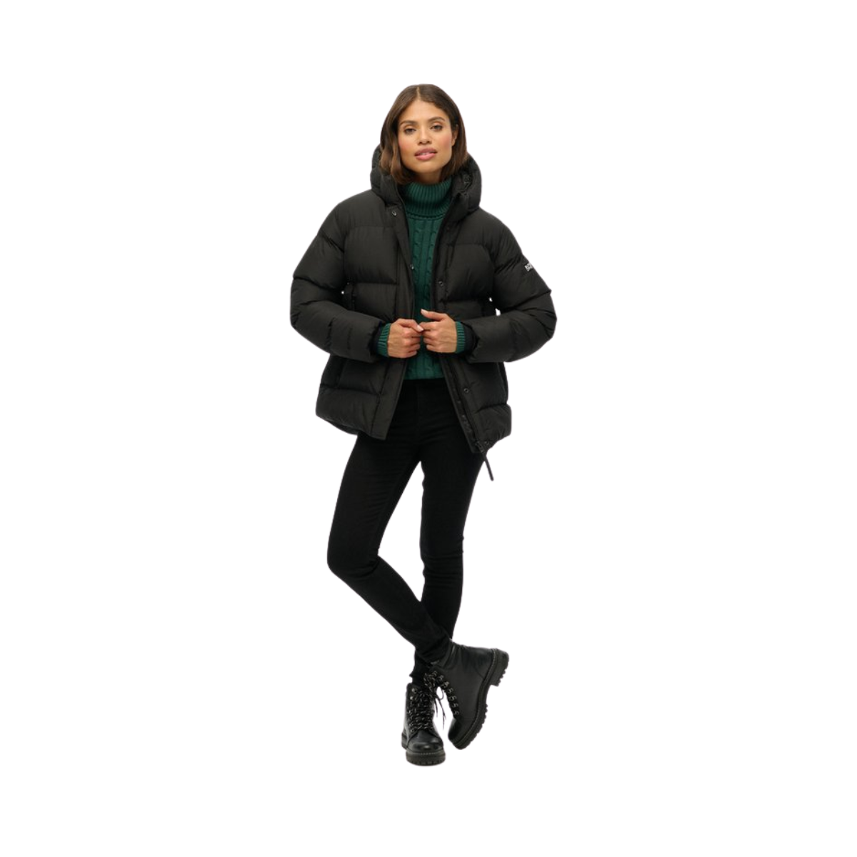Hooded 5 Baffle Sports Puffer - 02a black