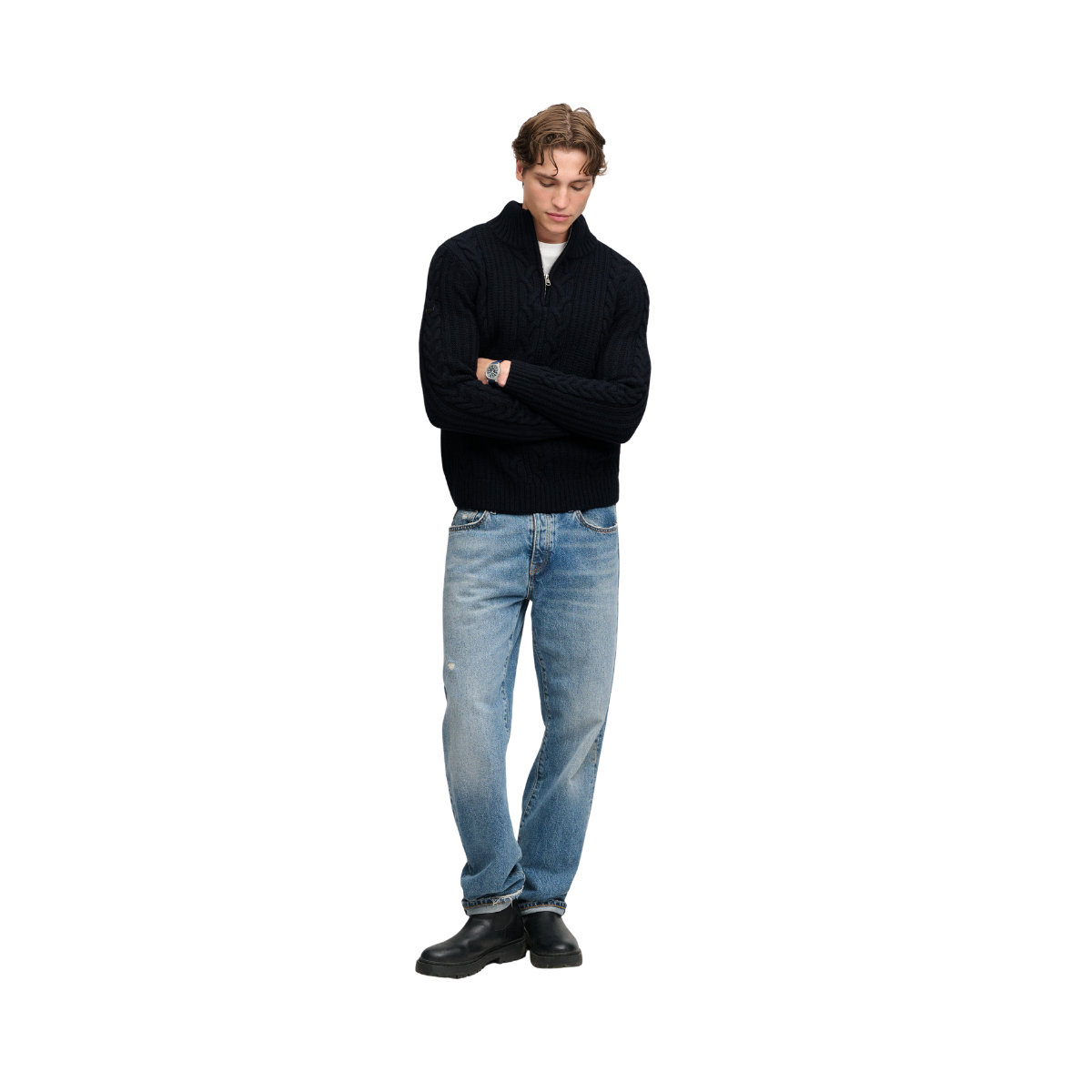 Jacob Cable Half Zip Knit - Eclipse Navy