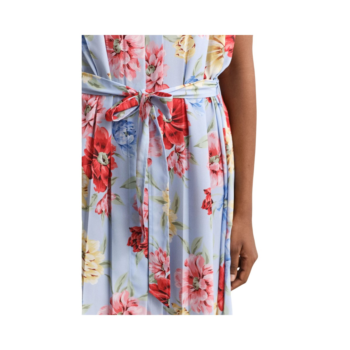 Floral Print Pleated Shirt Dress - Light Blue