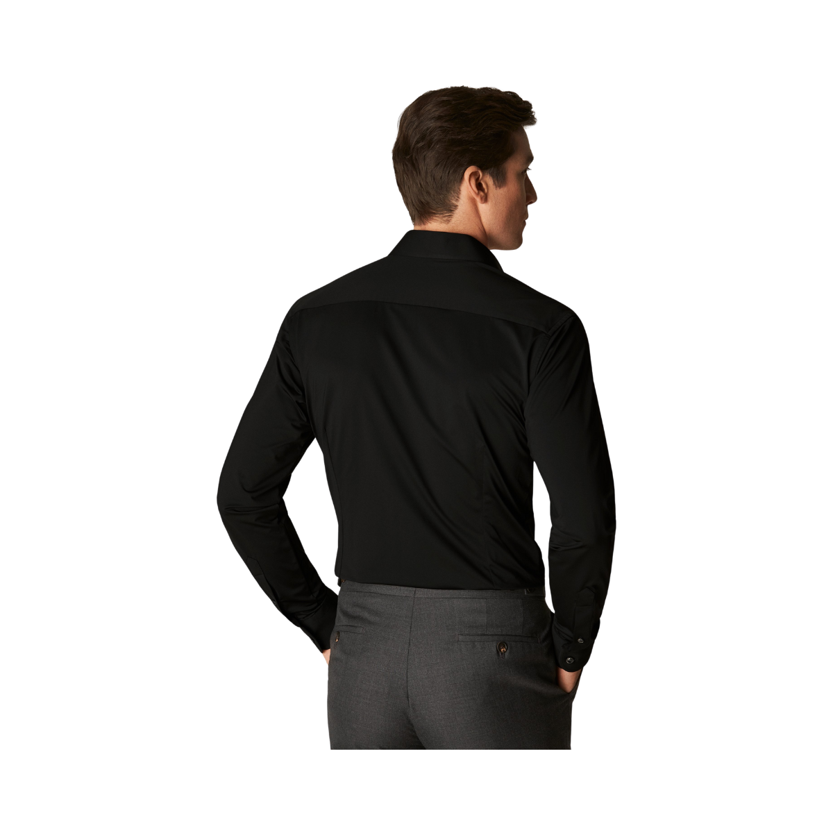 Wide Spread Slim Stretch Shirt - Black