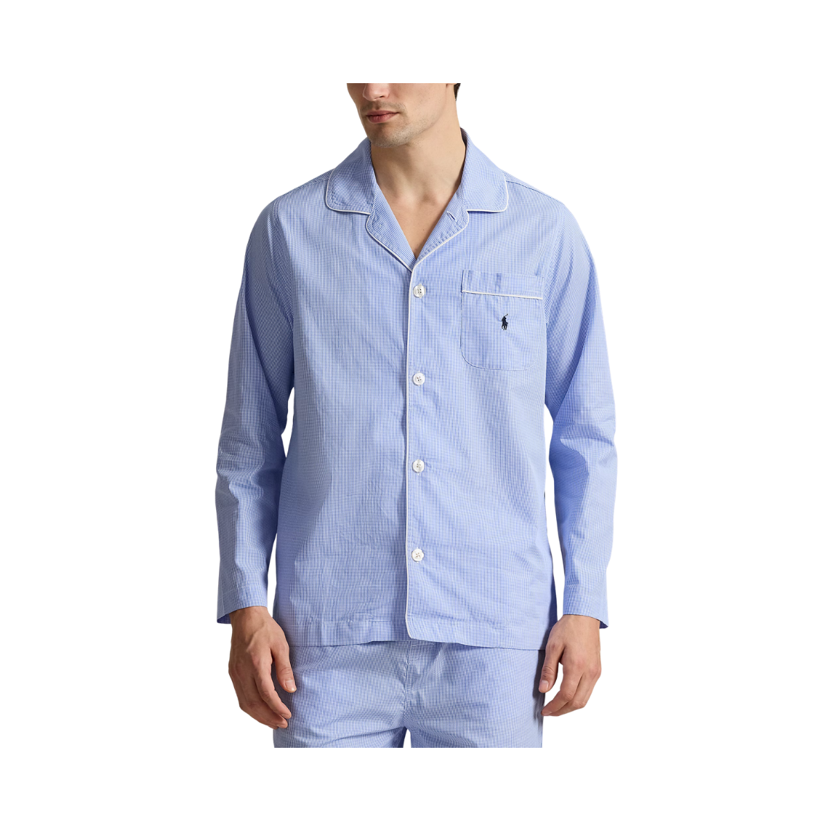 Gingham Poplin Long Sleep Set - Light Blue