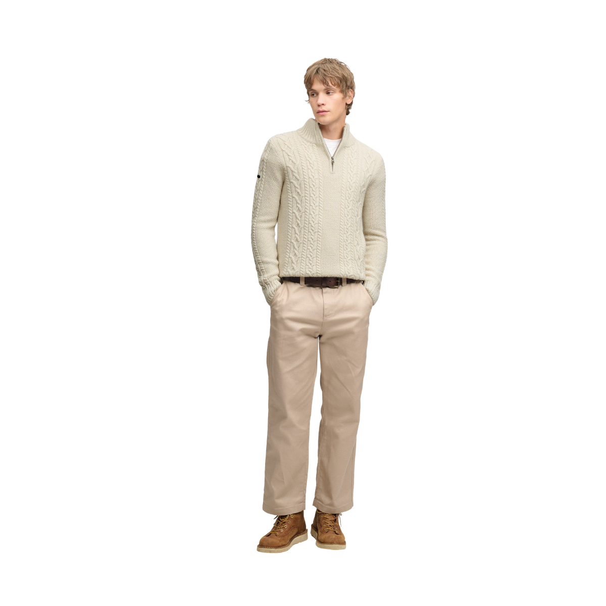 Jacob Cable Half Zip Knit - Ecru