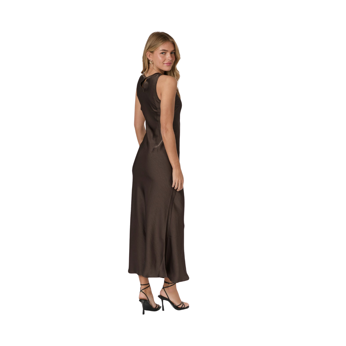 Celinie Heavy Sateen Dress - Dark Brown
