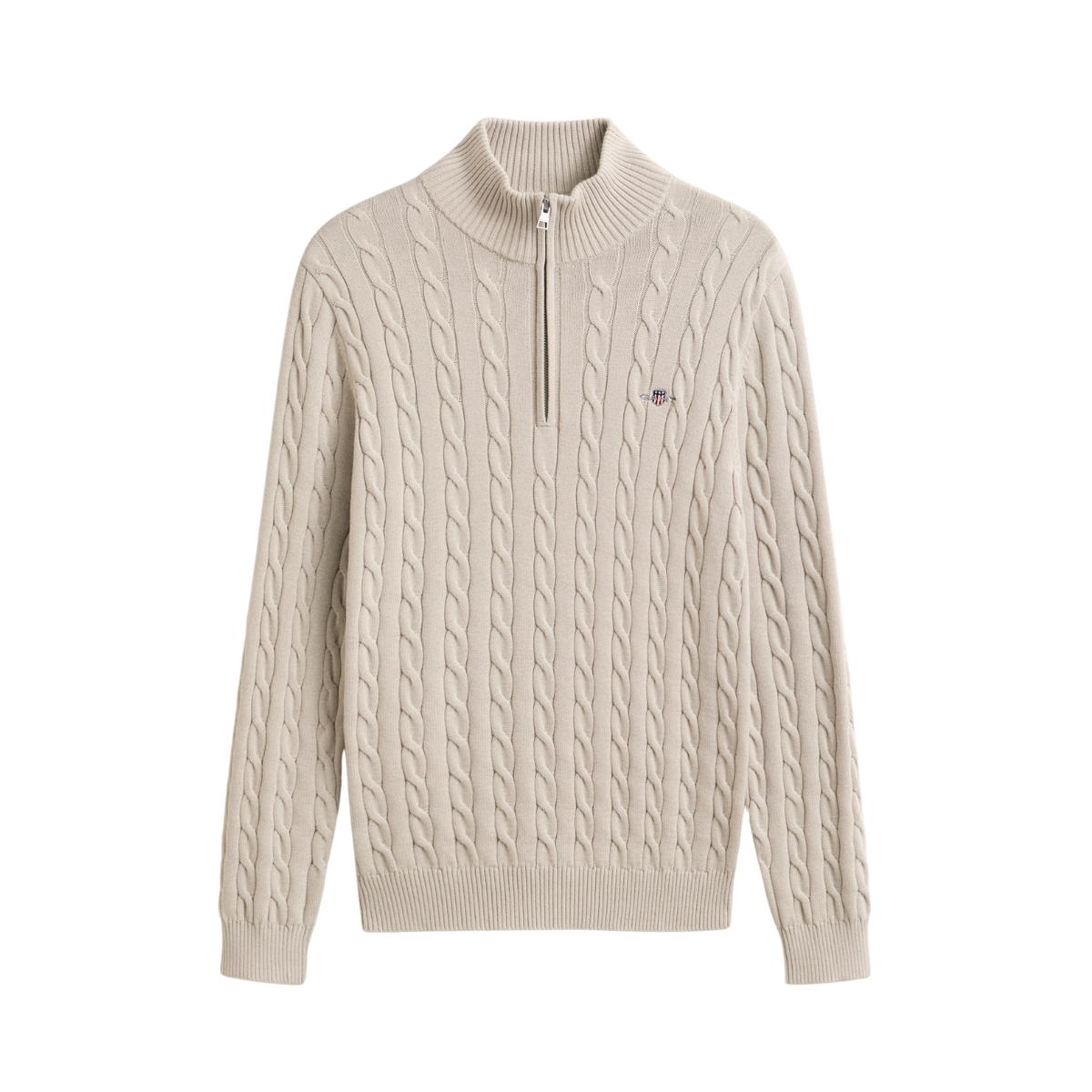 Cable Knit Half-Zip Sweater - Clay Beige