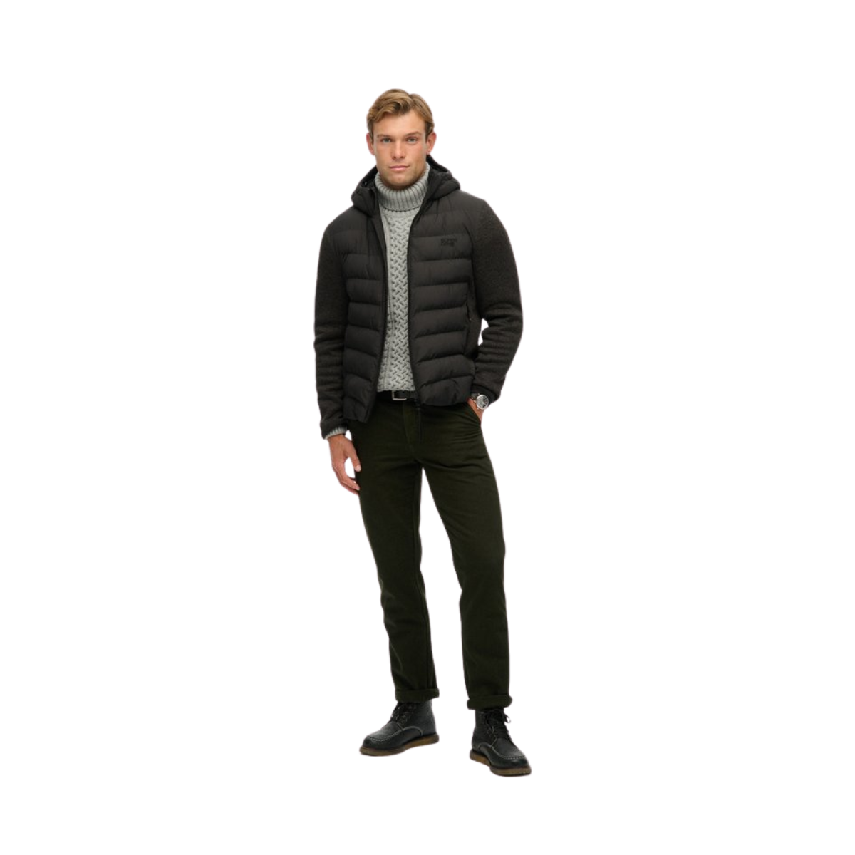 Hooded Storm Knit Hybrid Jacket - AZB Black Marl