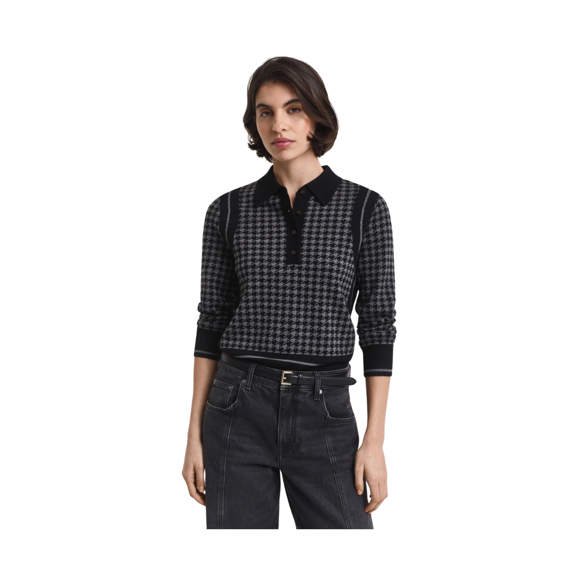 Houndstooth Jacquard Polo - 5 Black