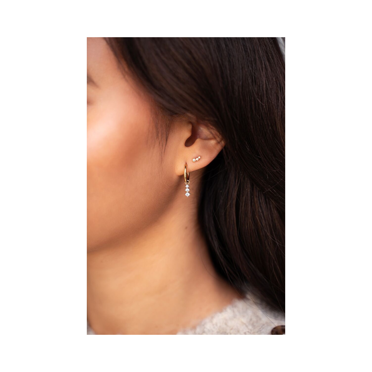 Studs 3 round strass transparant - 1200 Gold