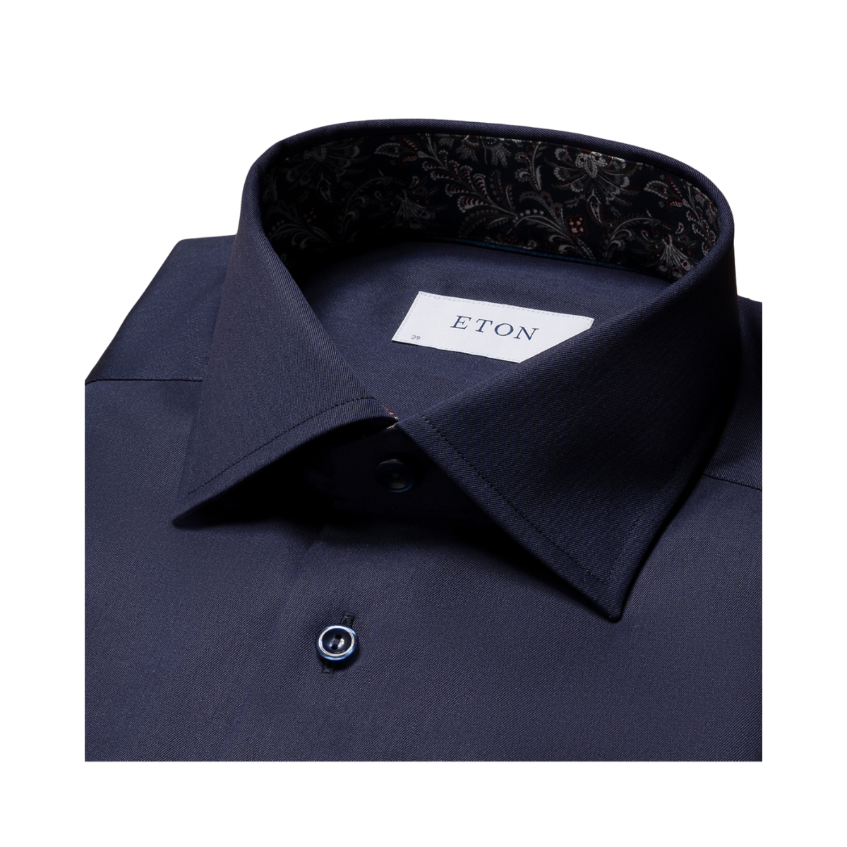 Slim Fit Paisley Effect Signature Twill Shirt Cut Away Collar - Navy