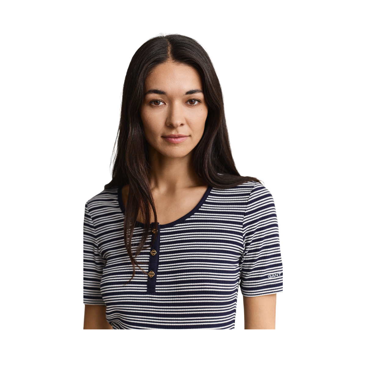 Slim Ribbed SS Henley Top - Evening Blue