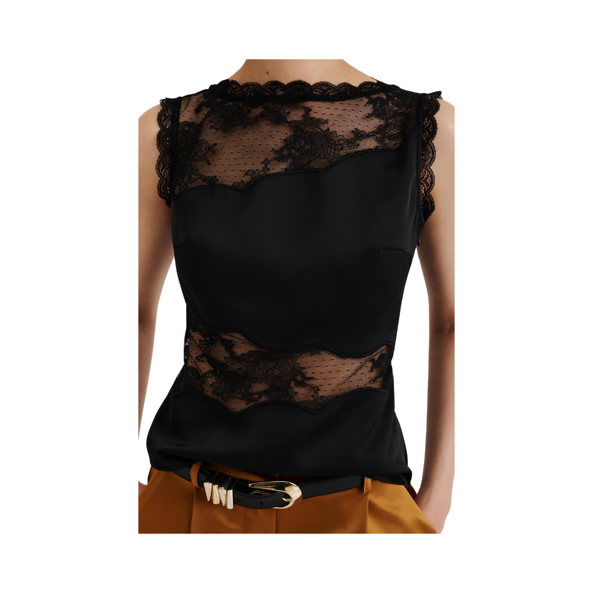 Desire Lace Trimmed Cut Out Top - Black