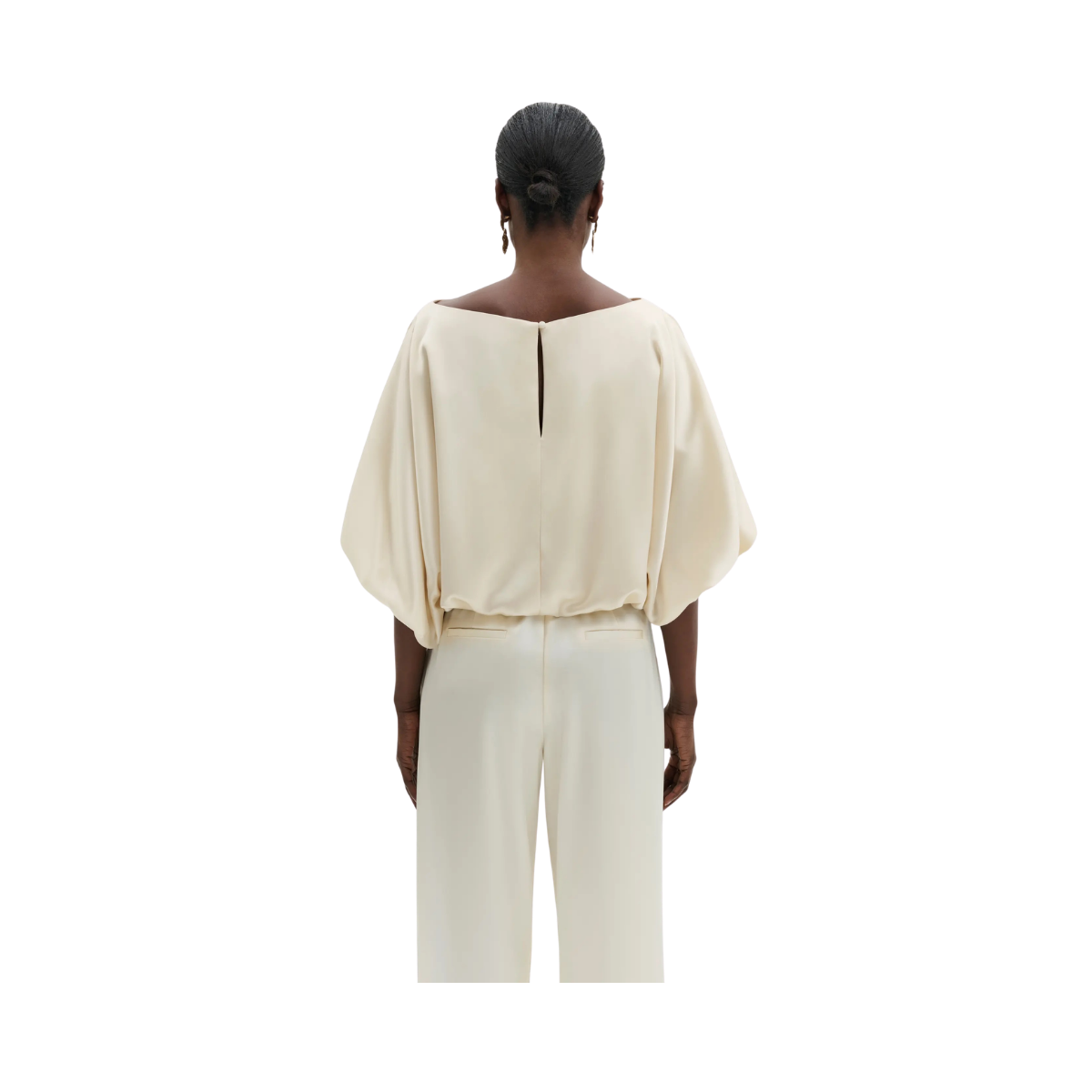 Havanna Boat-Neck Puff-Sleeve Blouse - Pearl
