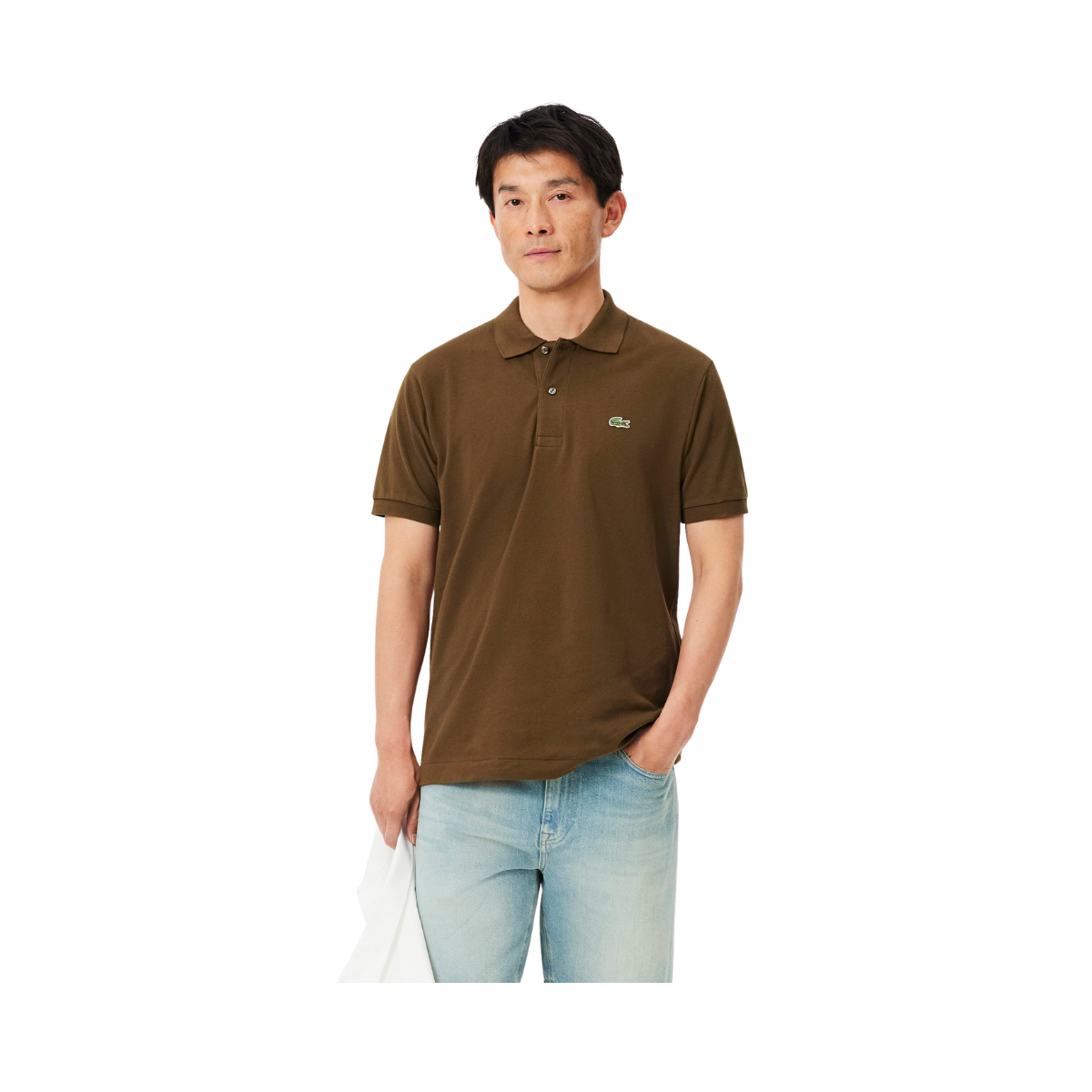 Short Sleeved Ribbed Coll - Coffee brown