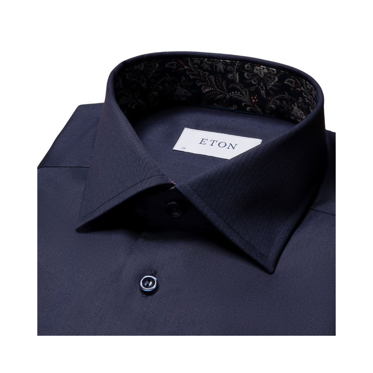 Contemporary Fit Paisley Effect Signature Twill Shirt Cut Away Collar - Navy