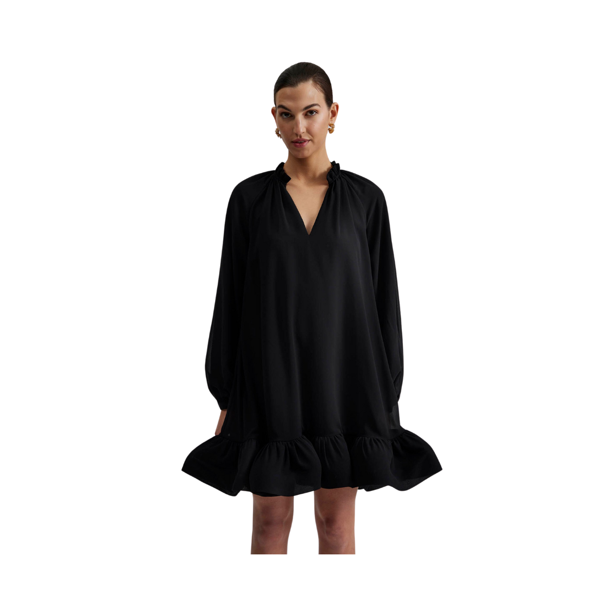 Alva Frill Detailed Mini Dress - Black