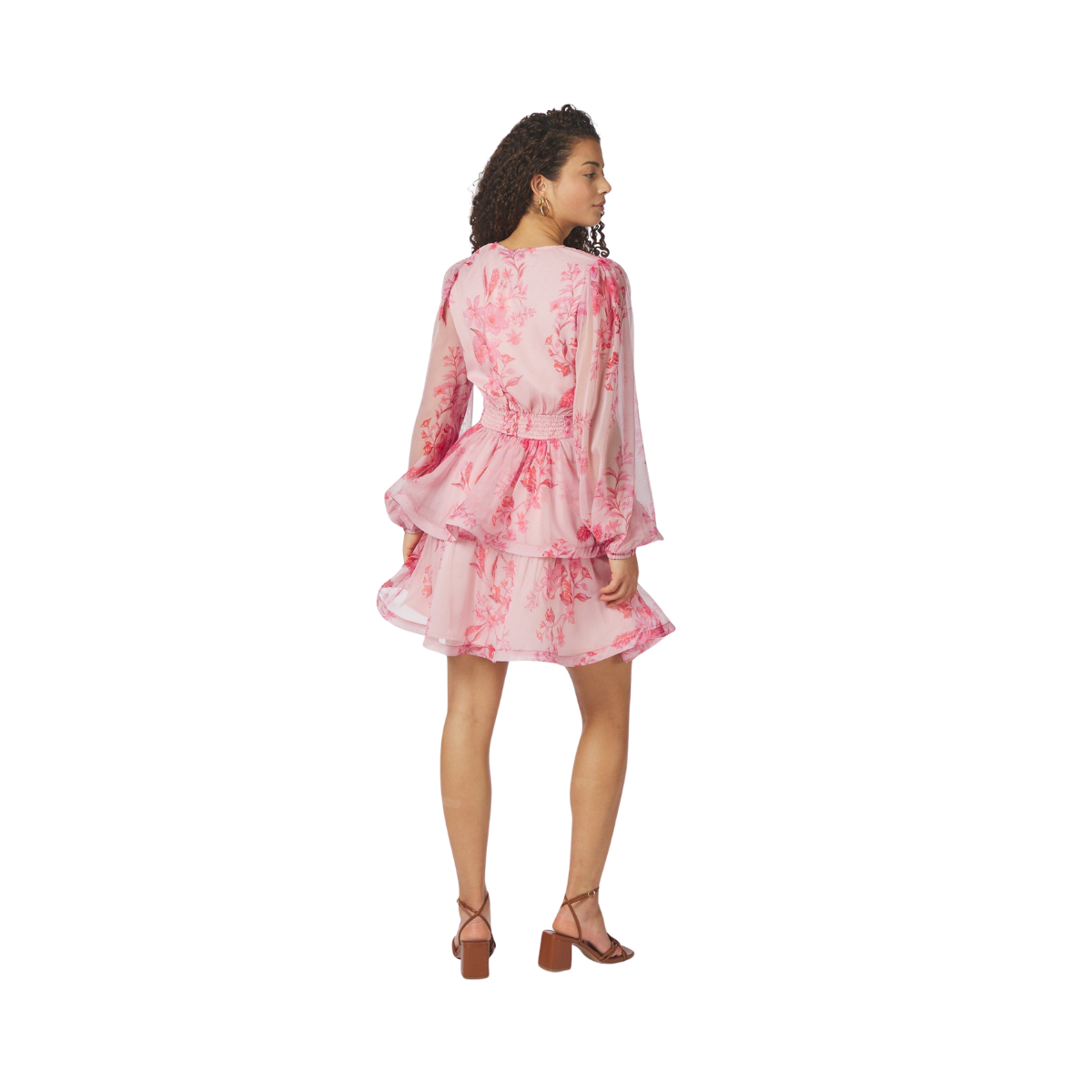 Rivana Print Chiffon Dress - Pink