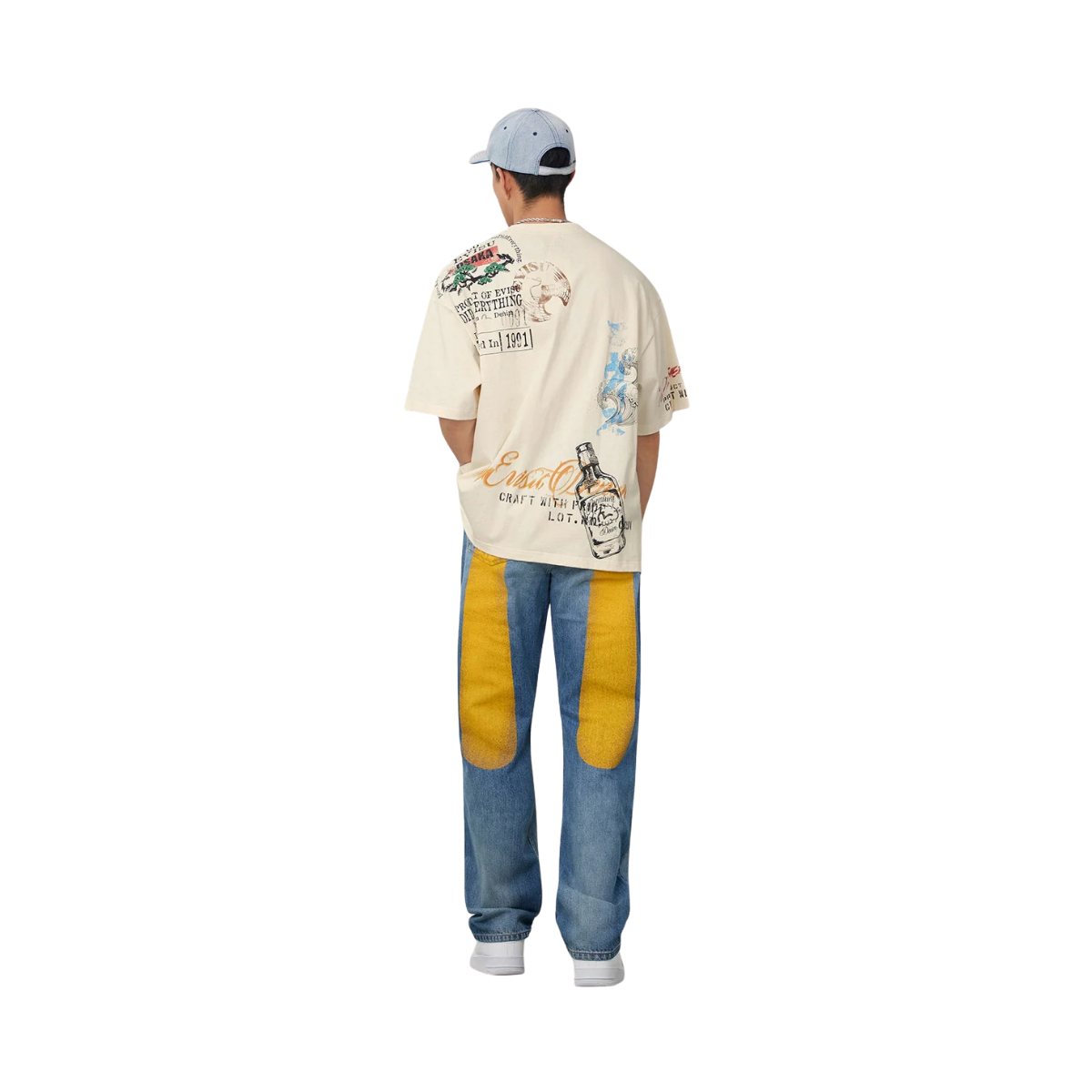 Yellow Daicock Printed Jeans - MID TONE INDIGO