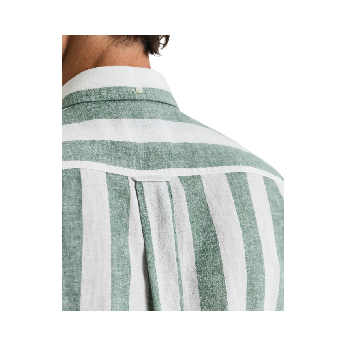 Reg Cotton Linen Stripe Ss Shirt - Woody Green