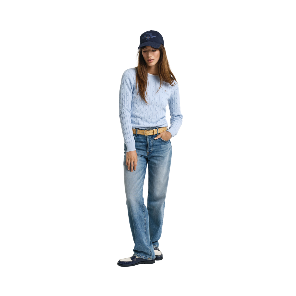 Stretch Cotton Cable C-Neck - Fresh Blue