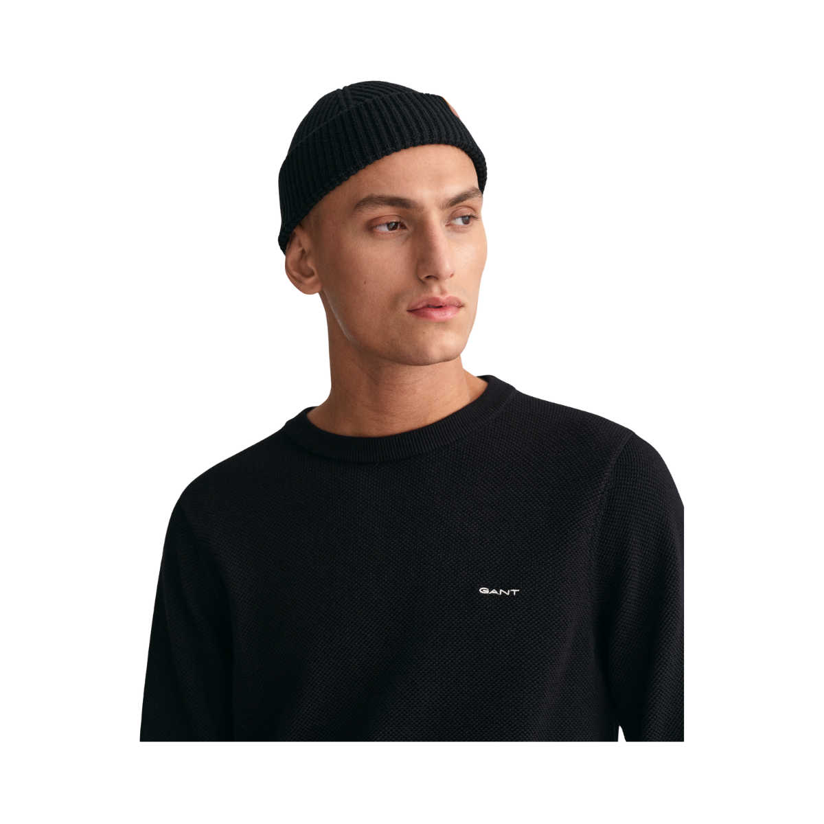 Cotton Pique C-Neck - Black