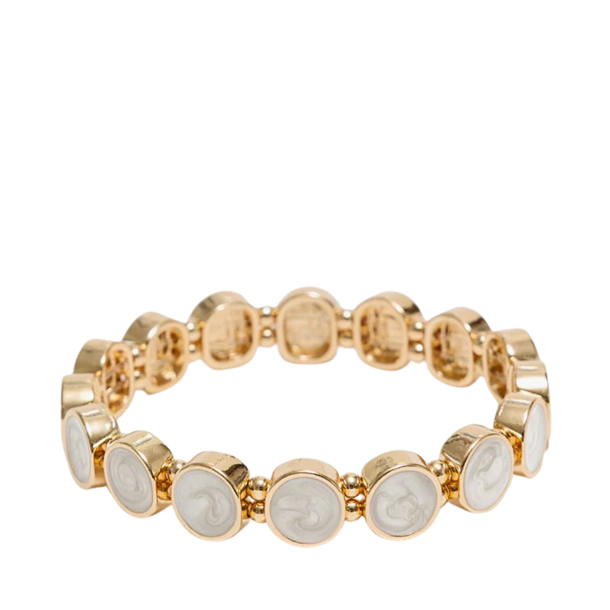 Ava Petite Pearl Elastic Bracelet - Gold W Pearl White