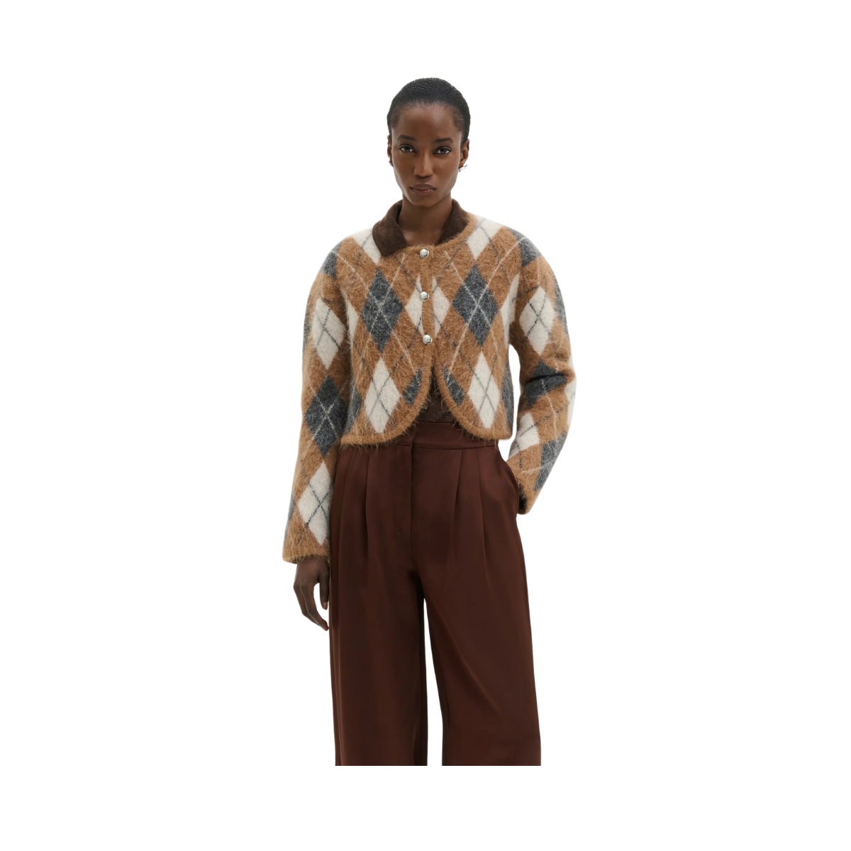Aislinn Cardigan - Camel Argyle Checks
