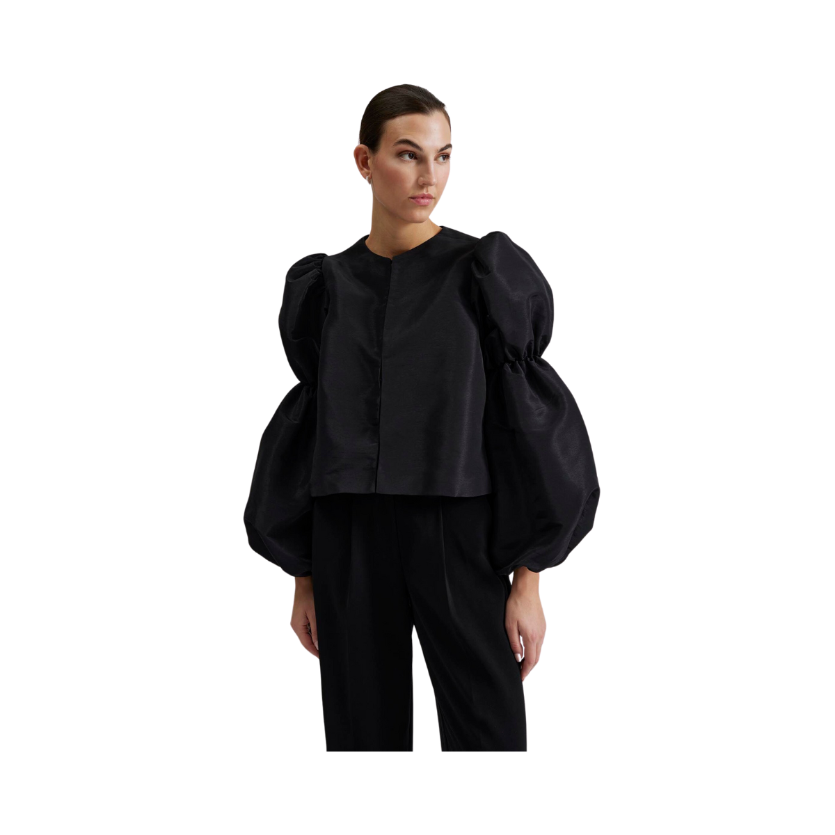 Zoey Double Pouf Sleeve Blouse - Black