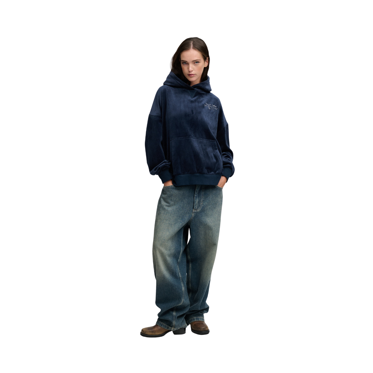 Drop Needle Velour Hood - 49P Darkest Navy
